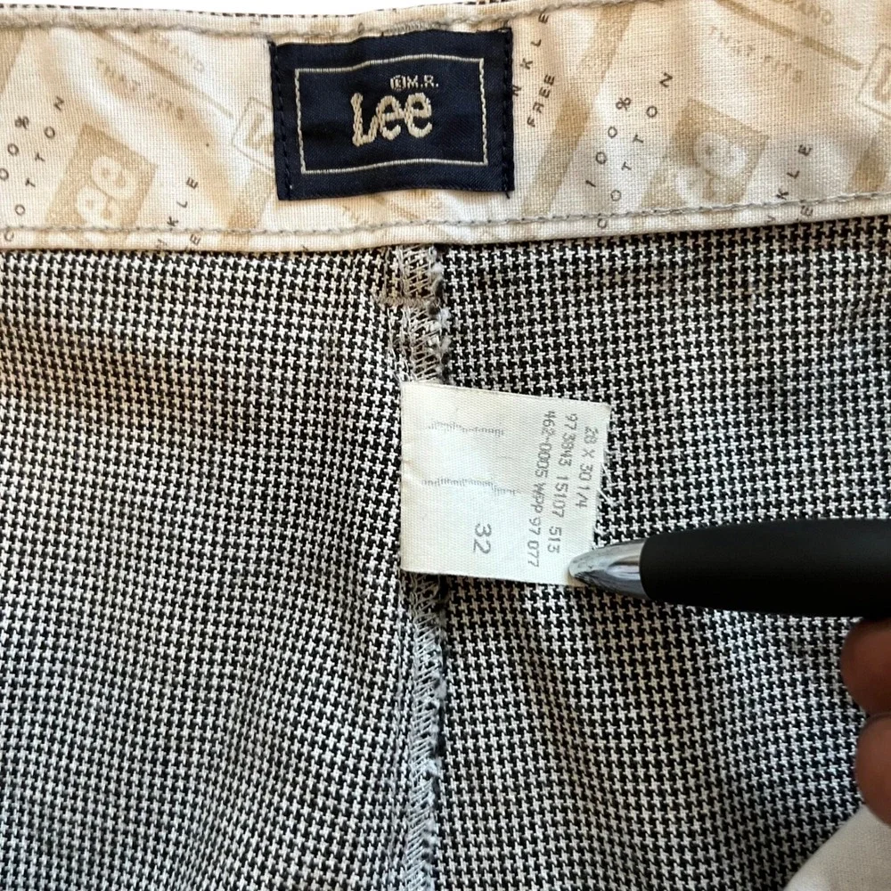 Vintage Lee Pleated Tapered Houndstooth Pants Mens 32 Black White Wrinkle Free
